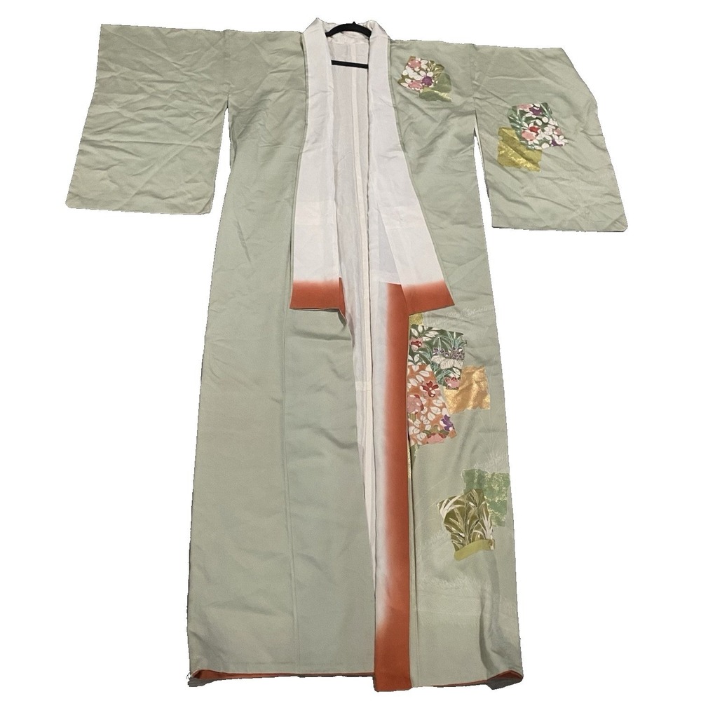 Vtg JAPANESE Kimono Haori Women One Size Multicolor Traditional Loungewear 16-10